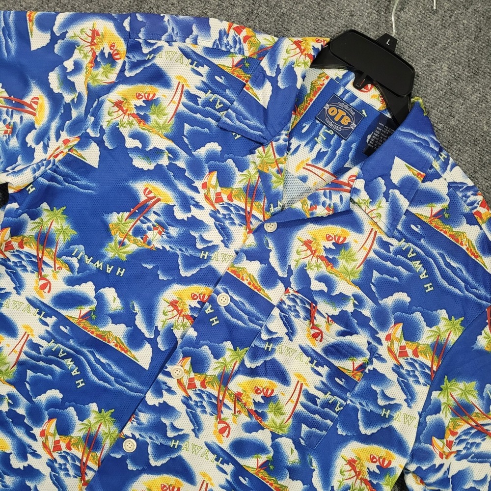 VTG‎ 90s OTB One Tough Brand Hawaiian Short Sleeve Mesh Button Shirt Men's Large
